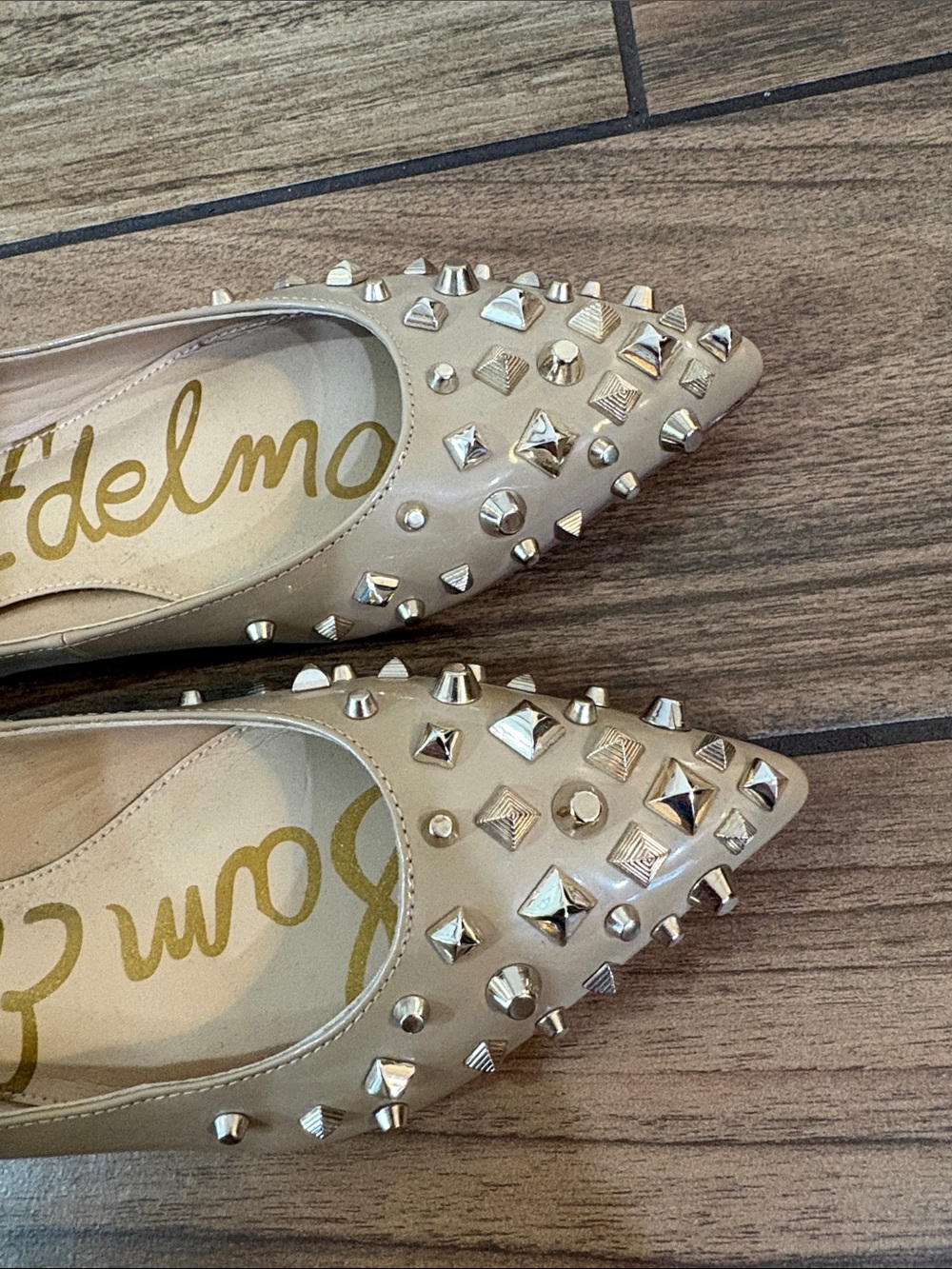 Sam Edelman Beige Pointed-Toe Studded Flats - Picture 2 of 5